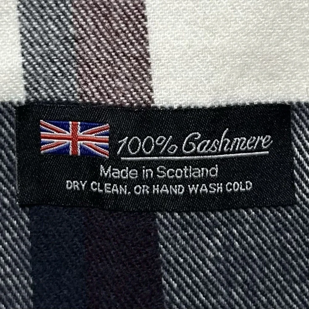 100% Cashmere Made‎ in Scotland Plaid Tartan Wrap Fringe Scarf Old Money Style